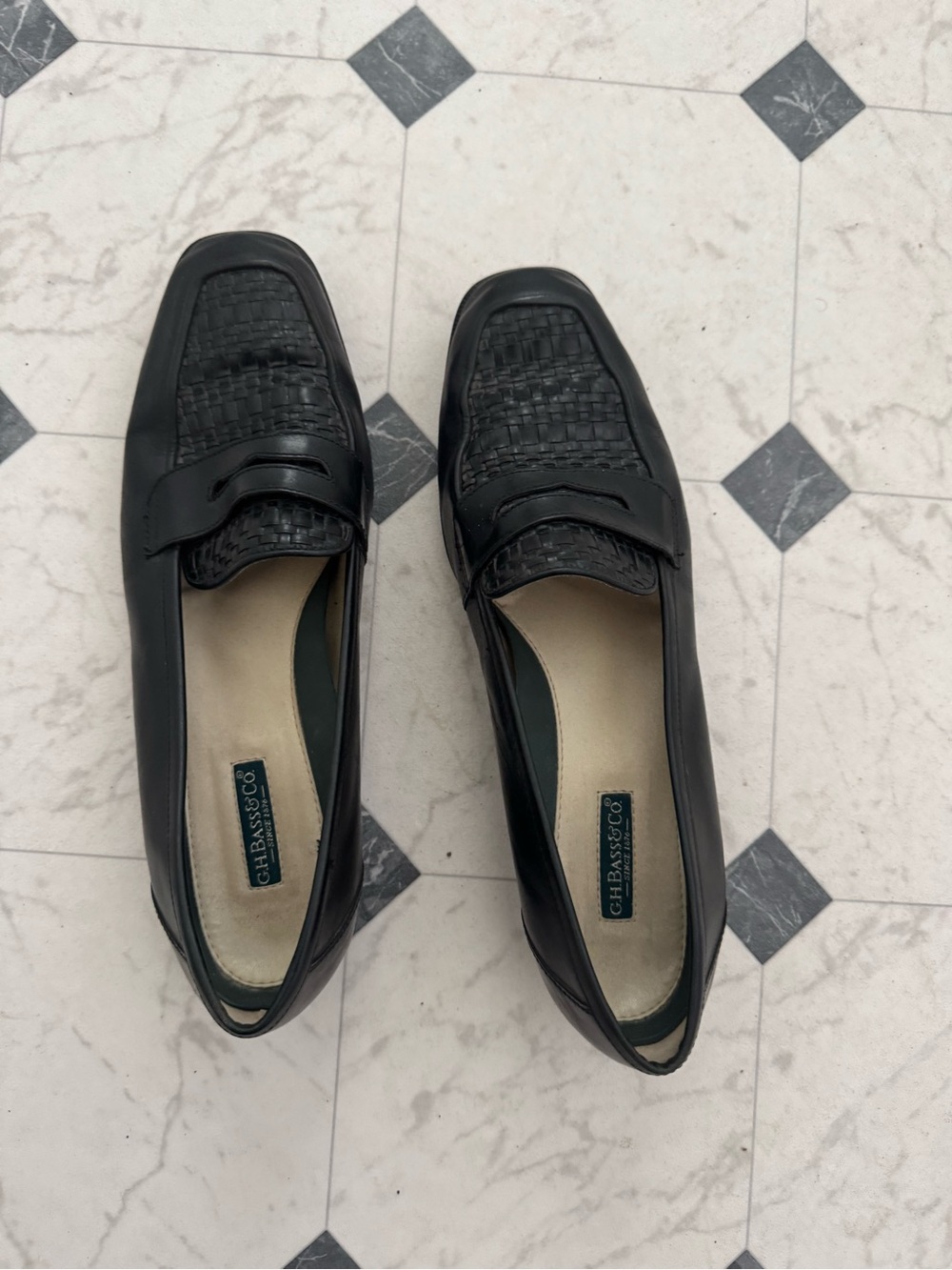G.H. Bass & Co. Black Woven Leather Penny Loafers